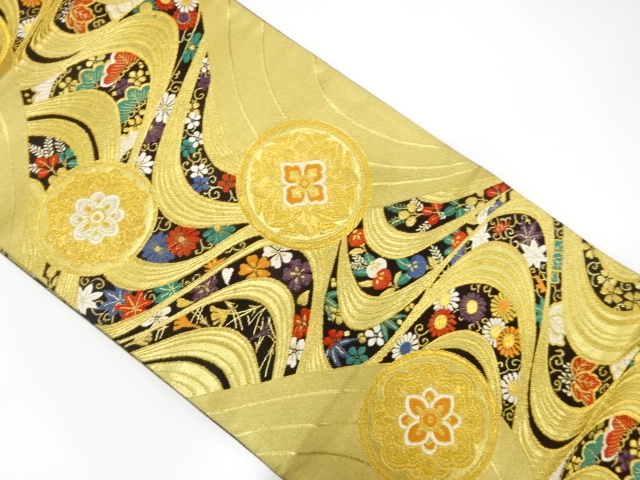 JAPANESE KIMONO / ANTIQUE FUKURO OBI / SILK / WOVEN FLORAL PLANTS